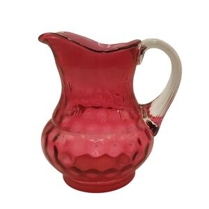 Fenton Cranberry Optic Dot Small Pitcher With Clear Applied Handle Vintage 1950s